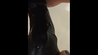 Hairy pussy BBC dildo and piss