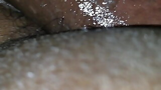 Ebony granny close up creaming on dick