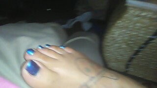 POV Footjob From My Old BFF Neighbor on Her Couch- Rub BBC Thru Shorts