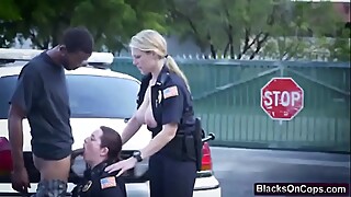 Nasty and busty police whores fucked hard by a black guy they arrested